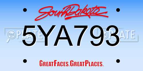 5YA793 South Dakota License Plate