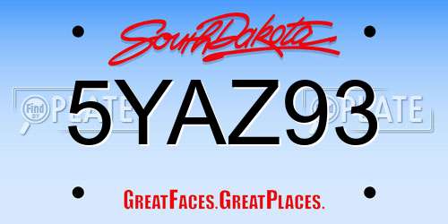 5YAZ93 South Dakota License Plate