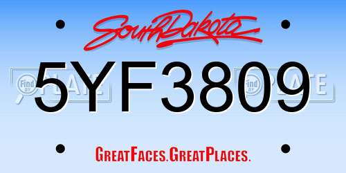 5YF3809 South Dakota License Plate
