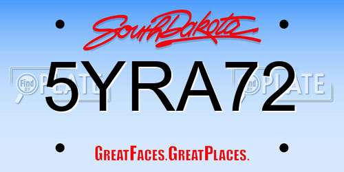 5YRA72 South Dakota License Plate