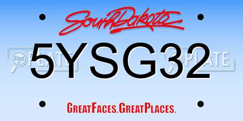 5YSG32 South Dakota License Plate
