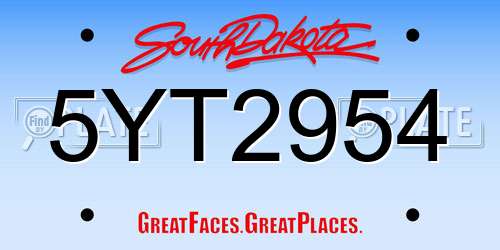 5YT2954 South Dakota License Plate