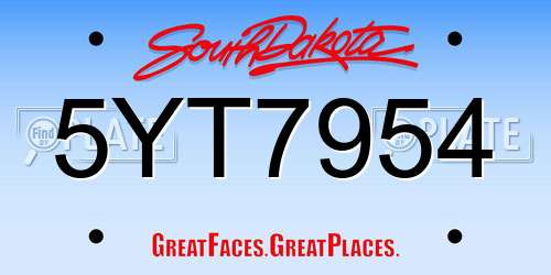 5YT7954 South Dakota License Plate