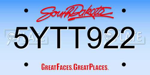 5YTT922 South Dakota License Plate