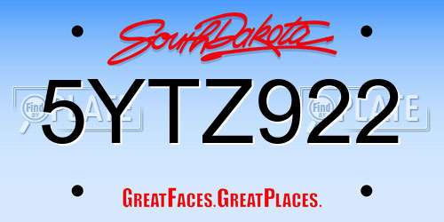 5YTZ922 South Dakota License Plate