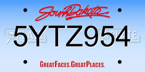 5YTZ954 South Dakota License Plate