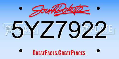 5YZ7922 South Dakota License Plate