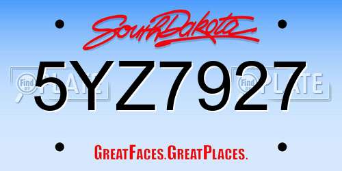 5YZ7927 South Dakota License Plate