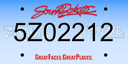5Z02212 South Dakota License Plate