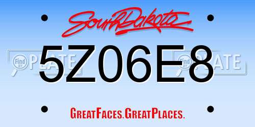5Z06E8 South Dakota License Plate