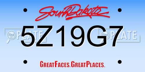 5Z19G7 South Dakota License Plate