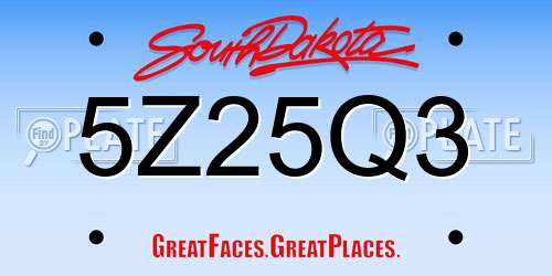 5Z25Q3 South Dakota License Plate