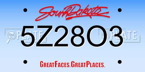 5Z28O3 South Dakota License Plate