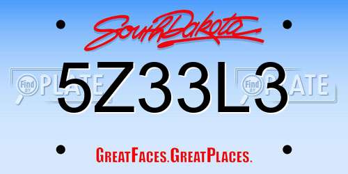 5Z33L3 South Dakota License Plate