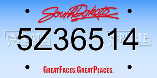 5Z36514 South Dakota License Plate