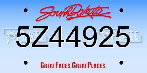5Z44925 South Dakota License Plate