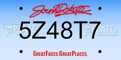 5Z48T7 South Dakota License Plate