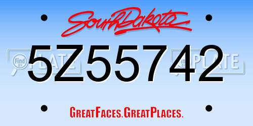 5Z55742 South Dakota License Plate