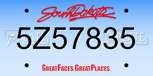 5Z57835 South Dakota License Plate