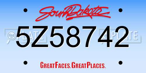 5Z58742 South Dakota License Plate