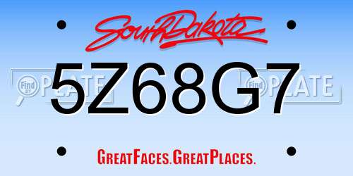 5Z68G7 South Dakota License Plate