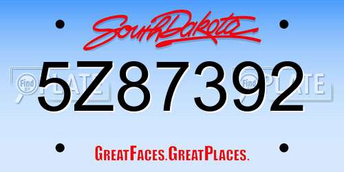 5Z87392 South Dakota License Plate
