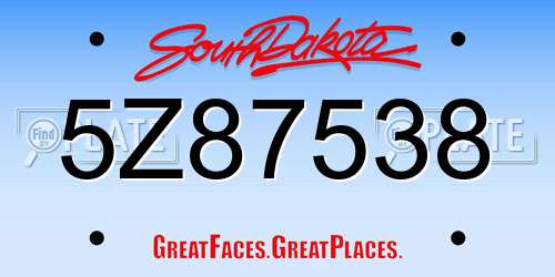 5Z87538 South Dakota License Plate