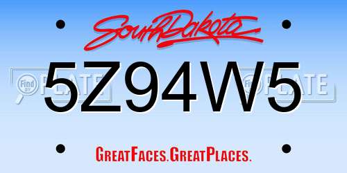 5Z94W5 South Dakota License Plate