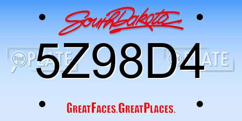 5Z98D4 South Dakota License Plate