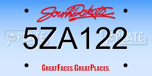 5ZA122 South Dakota License Plate