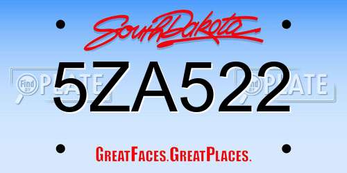 5ZA522 South Dakota License Plate
