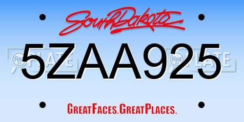 5ZAA925 South Dakota License Plate