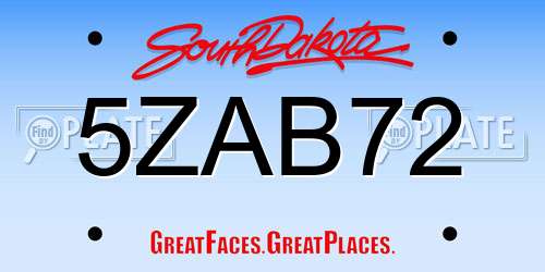 5ZAB72 South Dakota License Plate