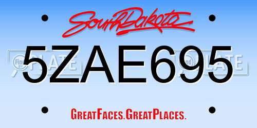 5ZAE695 South Dakota License Plate