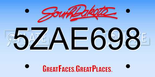 5ZAE698 South Dakota License Plate