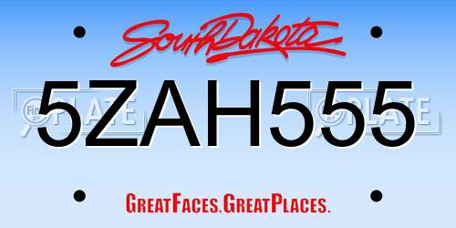 5ZAH555 South Dakota License Plate