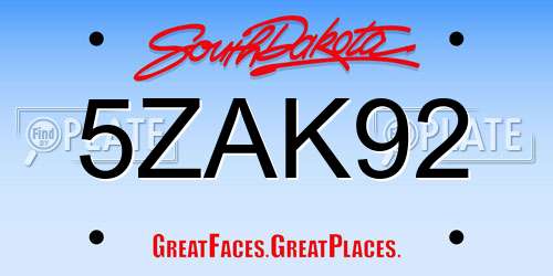 5ZAK92 South Dakota License Plate