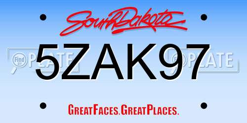 5ZAK97 South Dakota License Plate