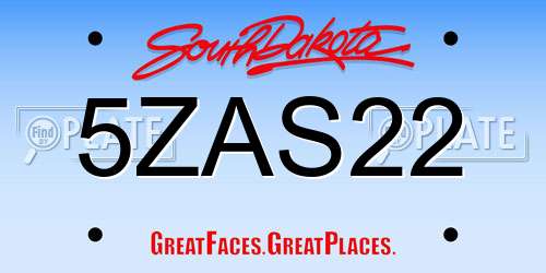 5ZAS22 South Dakota License Plate