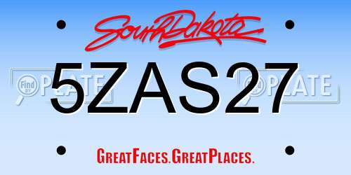 5ZAS27 South Dakota License Plate