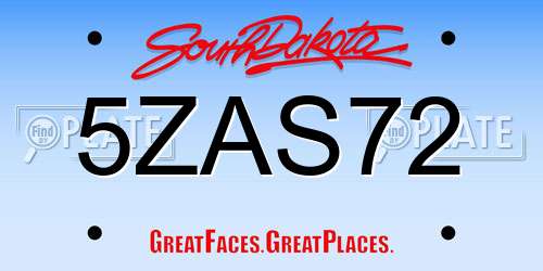 5ZAS72 South Dakota License Plate