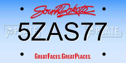 5ZAS77 South Dakota License Plate