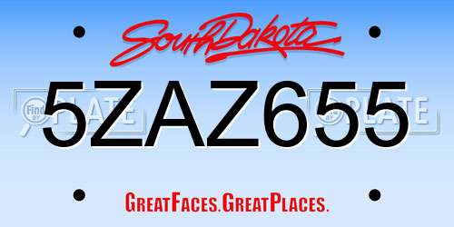 5ZAZ655 South Dakota License Plate