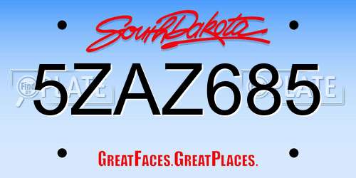 5ZAZ685 South Dakota License Plate
