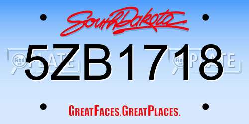 5ZB1718 South Dakota License Plate