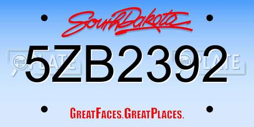 5ZB2392 South Dakota License Plate