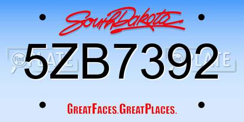 5ZB7392 South Dakota License Plate