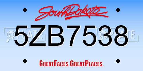 5ZB7538 South Dakota License Plate