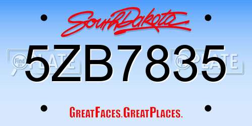 5ZB7835 South Dakota License Plate