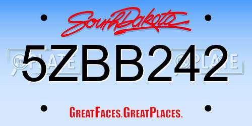 5ZBB242 South Dakota License Plate